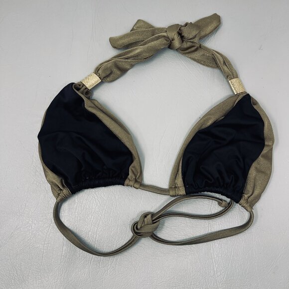 Venus Bikini Swim Top Womens DD Gold Metallic Halter Tie Adjustable Swimwear - Picture 1 of 7